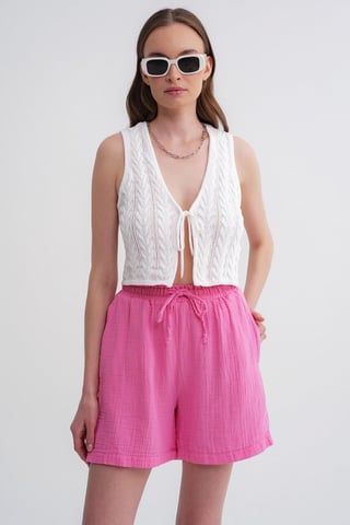 High-Waist Textured Wide-Leg Shorts