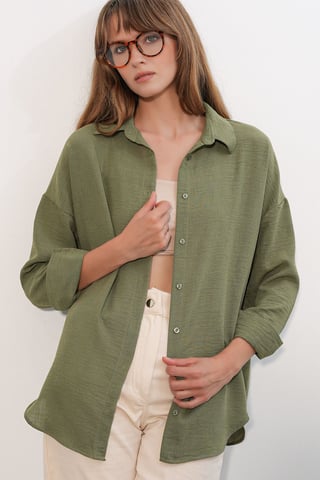 Embroidered Long Sleeve Shirt with Button Closure