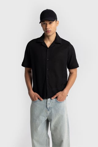 Mäns Texturerad Bomulls T-shirt med Korta Ärmar