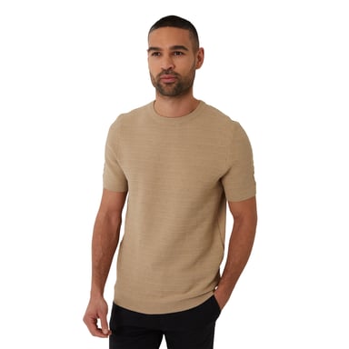 Threadbare Mens Textured Rib Knit Regular T-Shirt (Beige)
