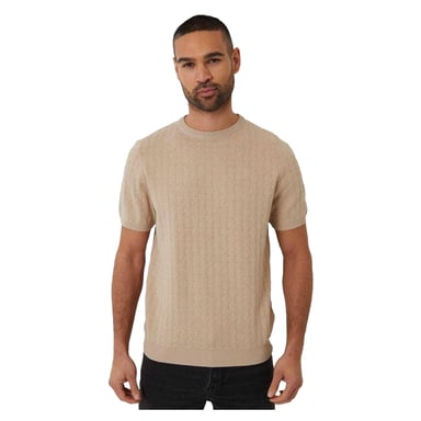 Threadbare Mens Cable Knit Crew Neck T-Shirt (Beige)