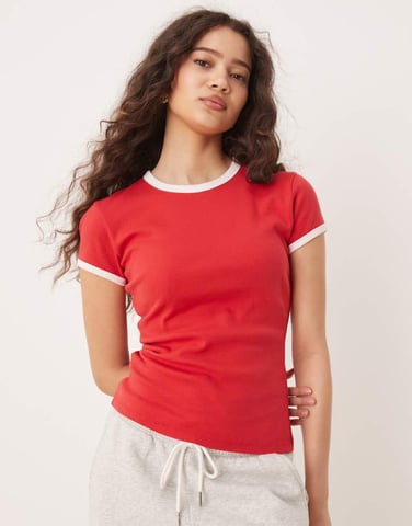 Abercrombie & Fitch slim fit ribbed t-shirt in red