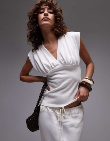 Topshop v-neck sleeveless structured top in ivory