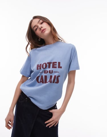 Topshop graphic Hotel du Calais t-shirt in blue