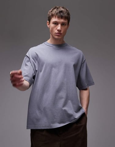 Topman extreme oversized washed raw seam detail t-shirt in grey