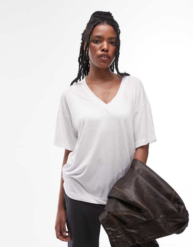 Topshop slouchy v neck tee in white