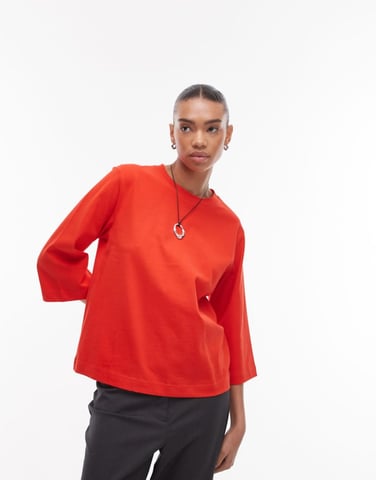 ARKET heavyweight 3/4 sleeve t-shirt in red