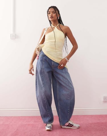 COLLUSION asymmetrical halter neck top in yellow