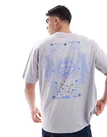 ASOS DESIGN oversized t-shirt with celestial graphic in grey