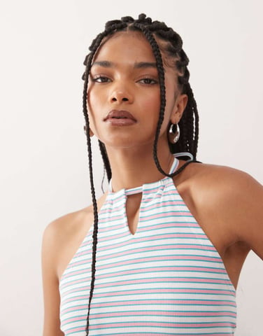 COLLUSION stripe halter top in pink