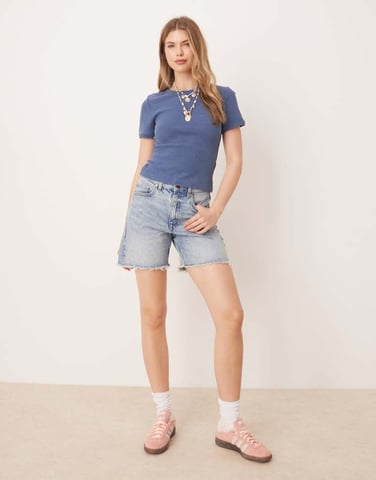 ASOS DESIGN waffle baby tee in washed navy