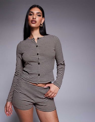 ASOS DESIGN co-ord stripe crew neck cardigan in black and white