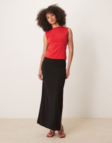 Abercrombie & Fitch bare cowl back longline top in red