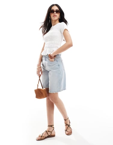 Miss Selfridge shirred detail tee in white