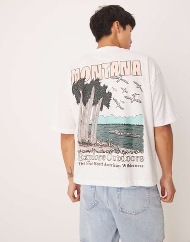 ASOS DESIGN boxy oversized with scenic graphic in white marl