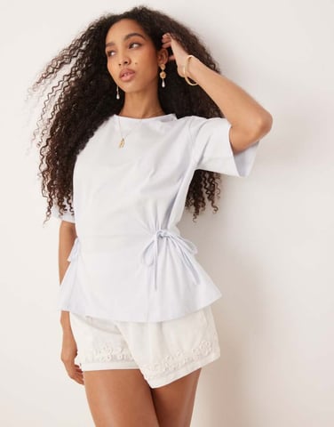 ASOS DESIGN oversized t shirt with tie detail in baby blue