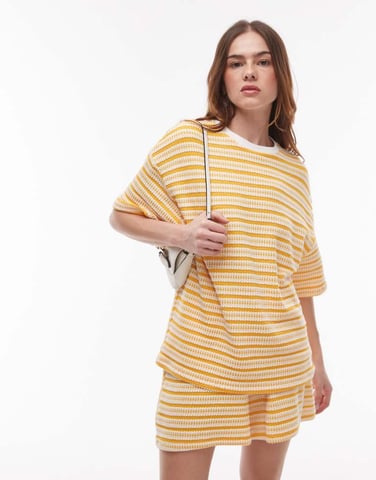 Topshop textured stripe oversized t-shirt co-ord in orange