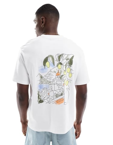 Jack & Jones oversize heavyweight t-shirt with amalfi print in white
