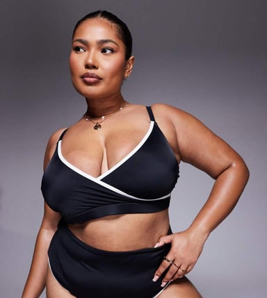 ASOS DESIGN Curve contrast binding high leg high waist bikini bottom in black