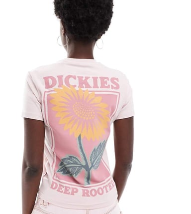 Dickies sunflower graphic back print baby tee in light pink- exclusive to ASOS