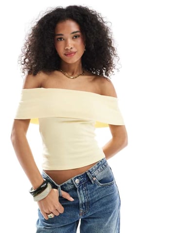 Hollister off the shoulder short sleeve top in yellow