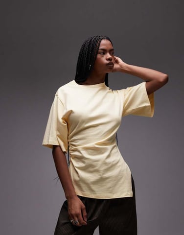 ASOS DESIGN tajmad t-shirt med knytning på sidan i citron