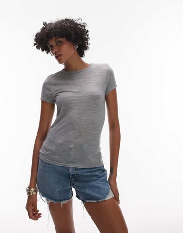 Topshop linen tee in grey