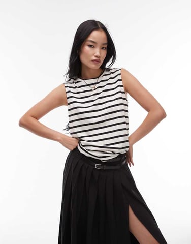 ARKET jersey t-shirt top with cap sleeves in navy and white stripes