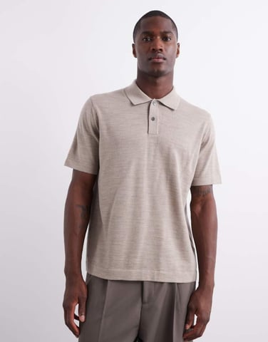 ARKET merino wool knitted short sleeve polo shirt in light beige