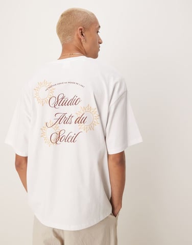Selected oversized heavyweight t-shirt with sun backprint in white