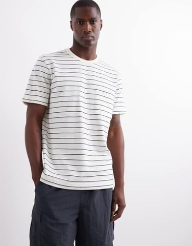 ARKET short sleeve t-shirt with pocket in white and blue stripes