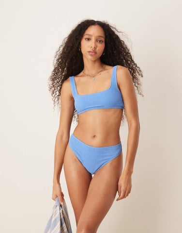 & Other Stories mix and match crinkle high leg bikini bottom in blue