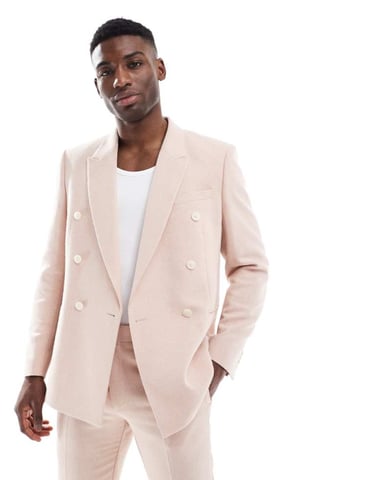 ASOS DESIGN double breasted regular suit jacket with wool in light pink