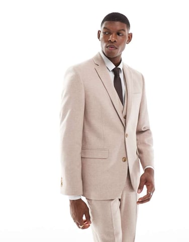ASOS DESIGN slim fit wool mix suit jacket in light pink tweed