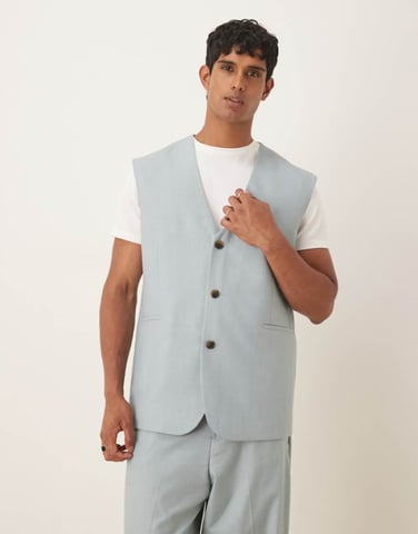 ASOS DESIGN waistcoat jacket in light blue