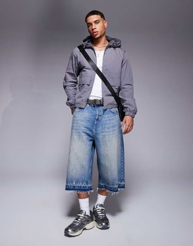 ASOS DESIGN windbreaker jacket with hood in charcoal