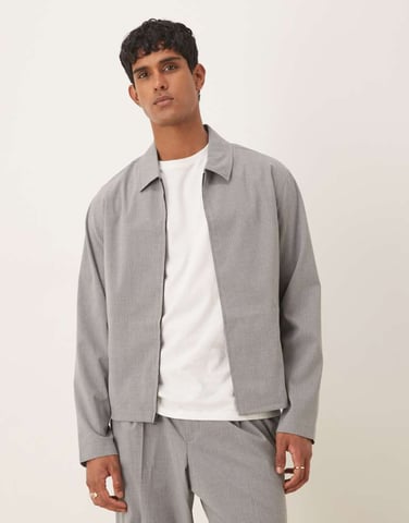 ASOS DESIGN smart co-ord cropped harrington jacket in grey pinstripe