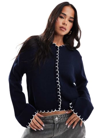 Miss Selfridge blanket stitch cardigan in navy
