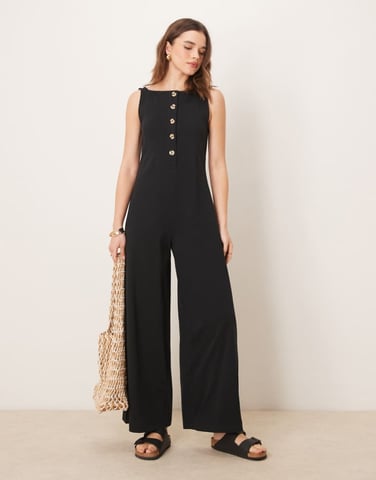 ASOS DESIGN button through jumpsuit in black