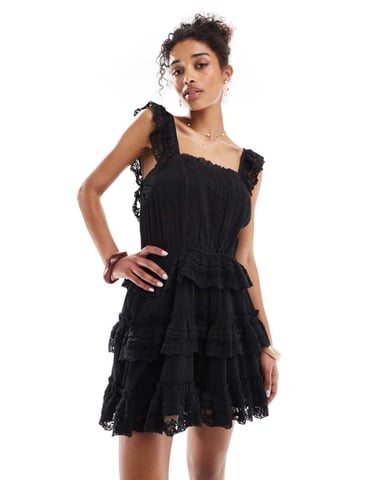 Miss Selfridge beach premium cheesecloth playsuit in black