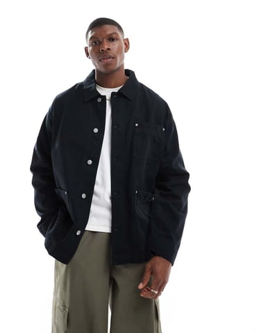 ASOS DESIGN washed twill worker jacket in black