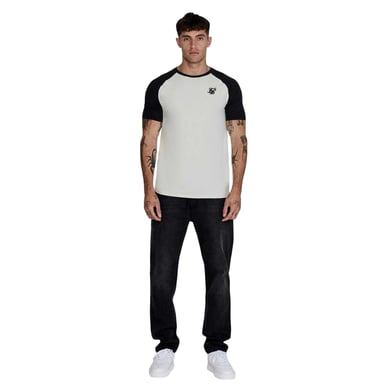 SikSilk Mens Logo Crew Neck Raglan T-Shirt (Ecru/Black)