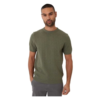 Threadbare Mens Cable Knit Crew Neck T-Shirt (Dark Sage)