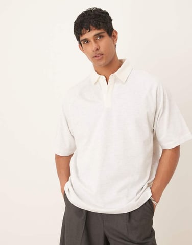 ASOS DESIGN oversized polo in oatmeal marl