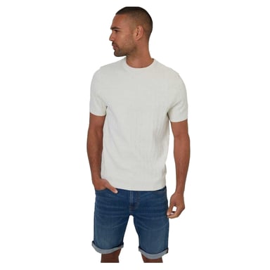 Threadbare Mens Cable Knit Crew Neck T-Shirt (Ecru)