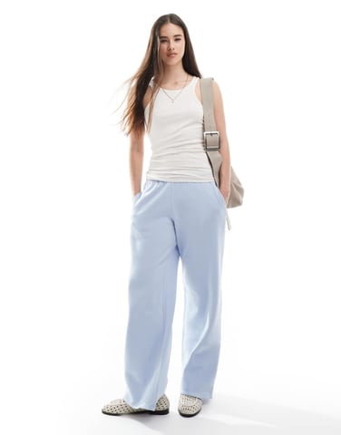 Hollister mid rise wide leg graphic joggers in baby blue