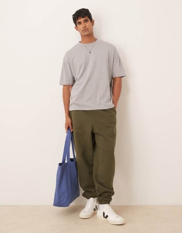 ASOS DESIGN premium heavyweight oversized joggers in 400gsm in dark green - DGREEN
