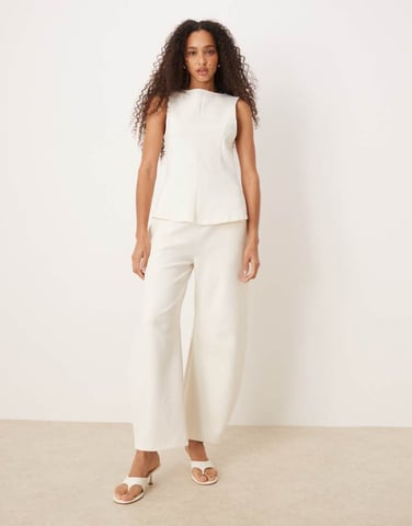 ASOS DESIGN interlock co-ord barrel leg jogger in coconut milk