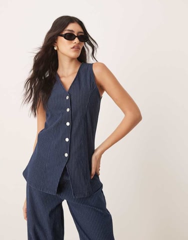 ASOS DESIGN denim look button down jersey waistcoat