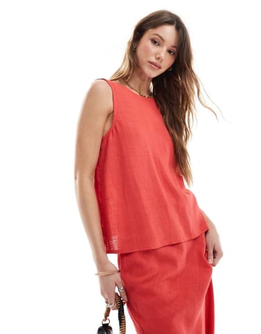 ASOS DESIGN vest with scoop back in linen blend in red
